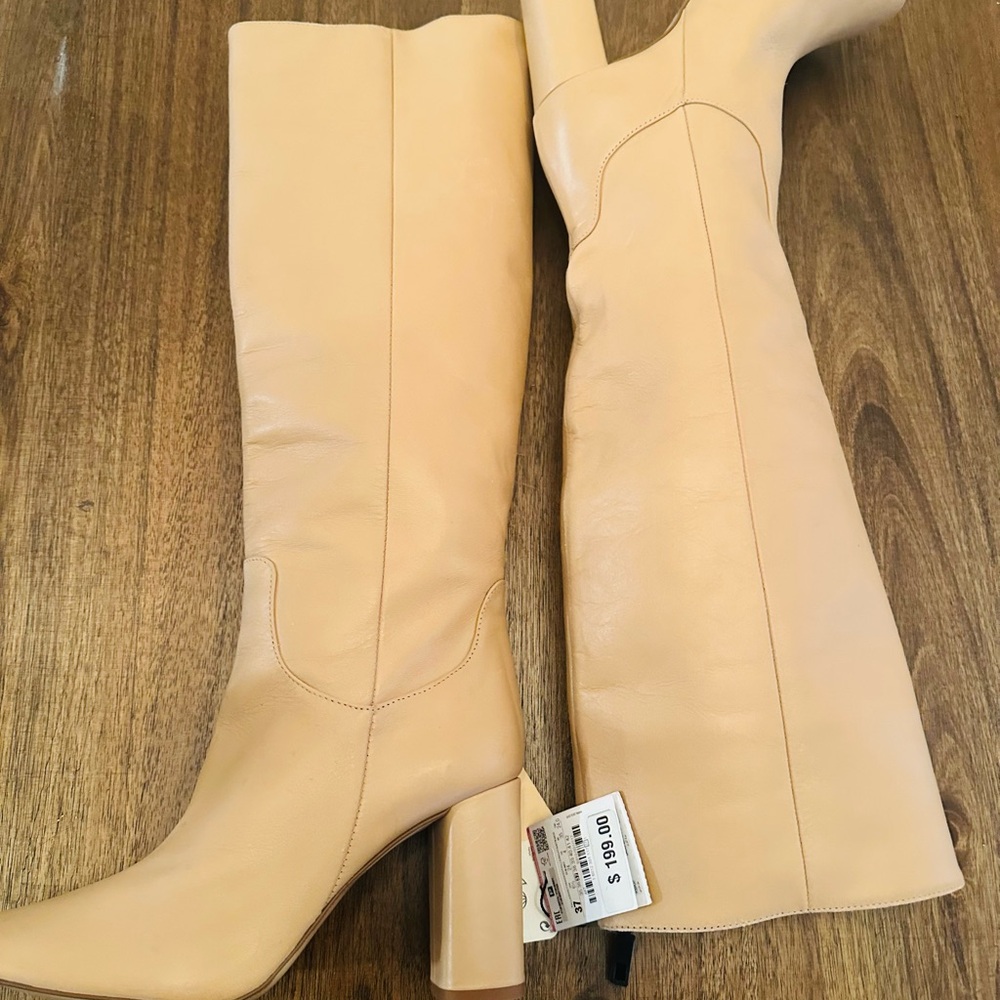 Zara Tan Over the Knee Boots with Sleek Design